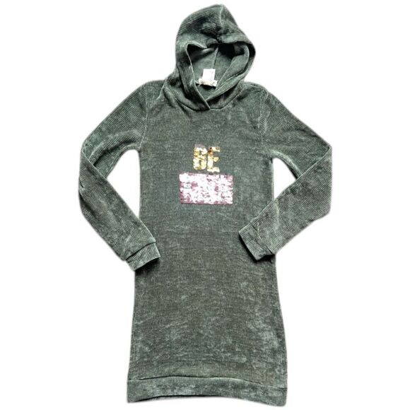 Youth Girls Love Cameron LA Crushed Velvet Be Kind Flip Sequins Hooded Dress - 7 - Picture 1 of 1